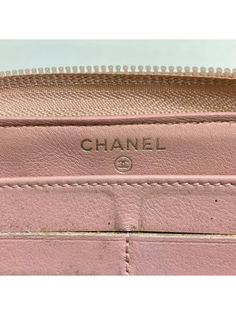 Chanel Wallet Light Pink CC Logo Silver Zip Around